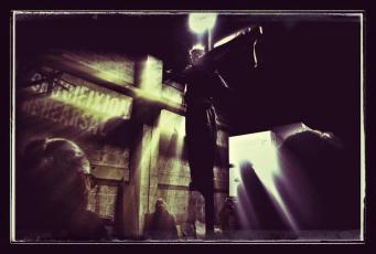 Rehearsing the Crucifixion in the timber yard