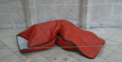 Entitled Nomad, this is a ceramic sleeping bag to represent homelessness
